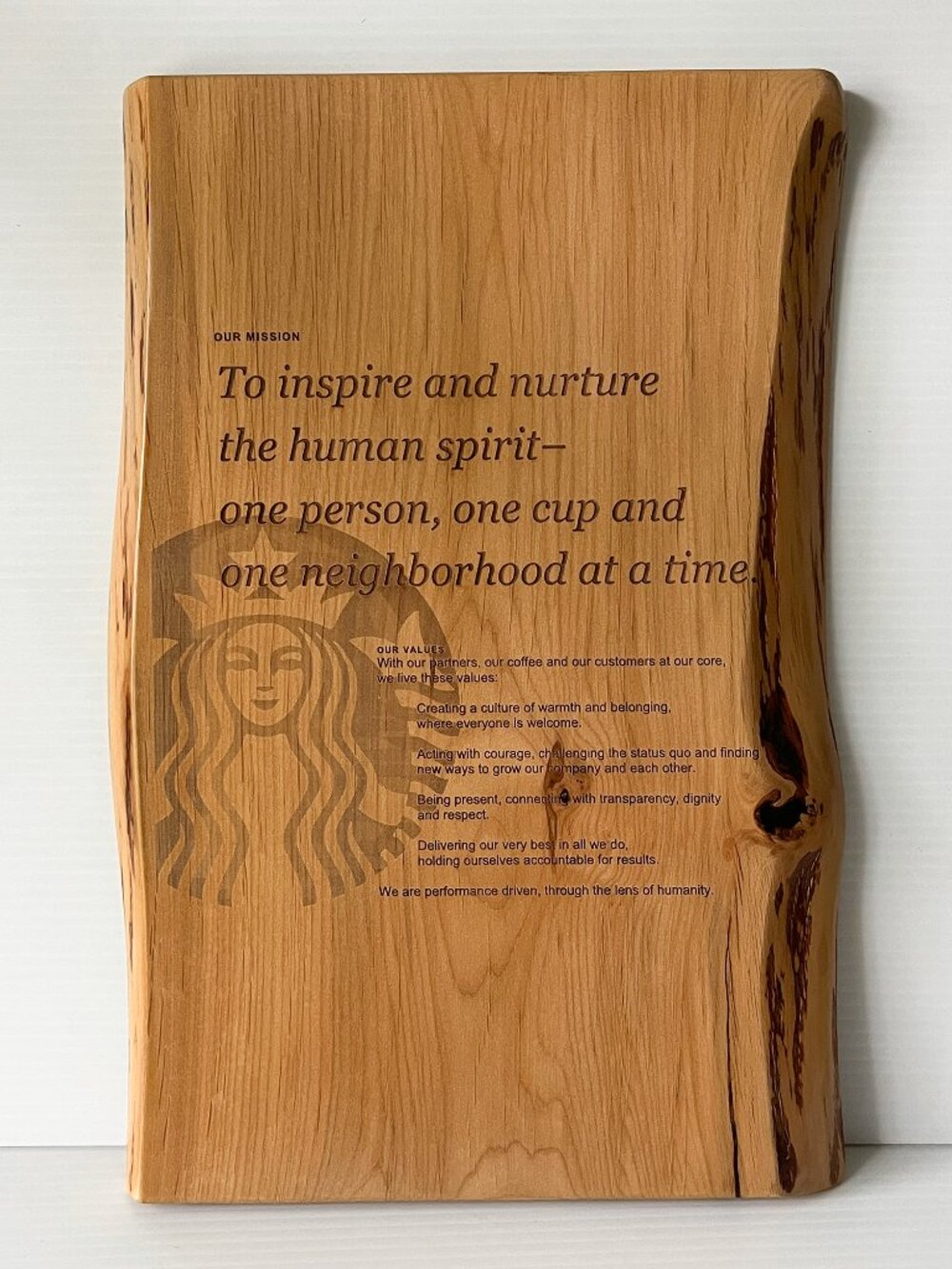 Starbucks Mission Statement Live Edge Wood Display Board Wall Decor 17"